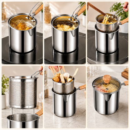 🍟 Personal Mini Deep Fryer Set – 3.65-Quart Stainless Steel Deep Fryer Pot with Basket & Glass Lid – Induction, Oven & Dishwasher Safe