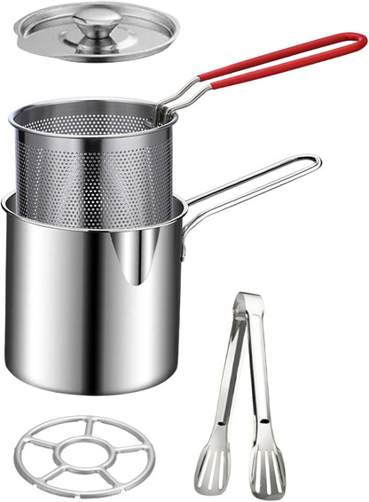 🍟 Personal Mini Deep Fryer Set – 3.65-Quart Stainless Steel Deep Fryer Pot with Basket & Glass Lid – Induction, Oven & Dishwasher Safe