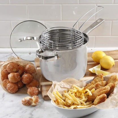 🍟 Personal Mini Deep Fryer Set – 3.65-Quart Stainless Steel Deep Fryer Pot with Basket & Glass Lid – Induction, Oven & Dishwasher Safe