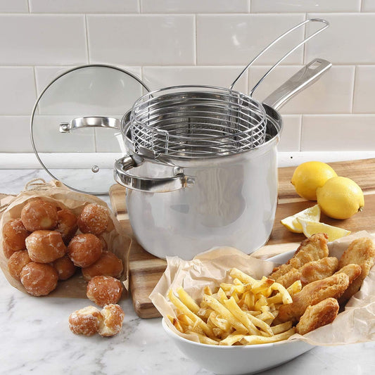 🍟 Personal Mini Deep Fryer Set – 3.65-Quart Stainless Steel Deep Fryer Pot with Basket & Glass Lid – Induction, Oven & Dishwasher Safe