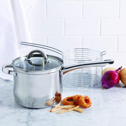 🍟 Personal Mini Deep Fryer Set – 3.65-Quart Stainless Steel Deep Fryer Pot with Basket & Glass Lid – Induction, Oven & Dishwasher Safe