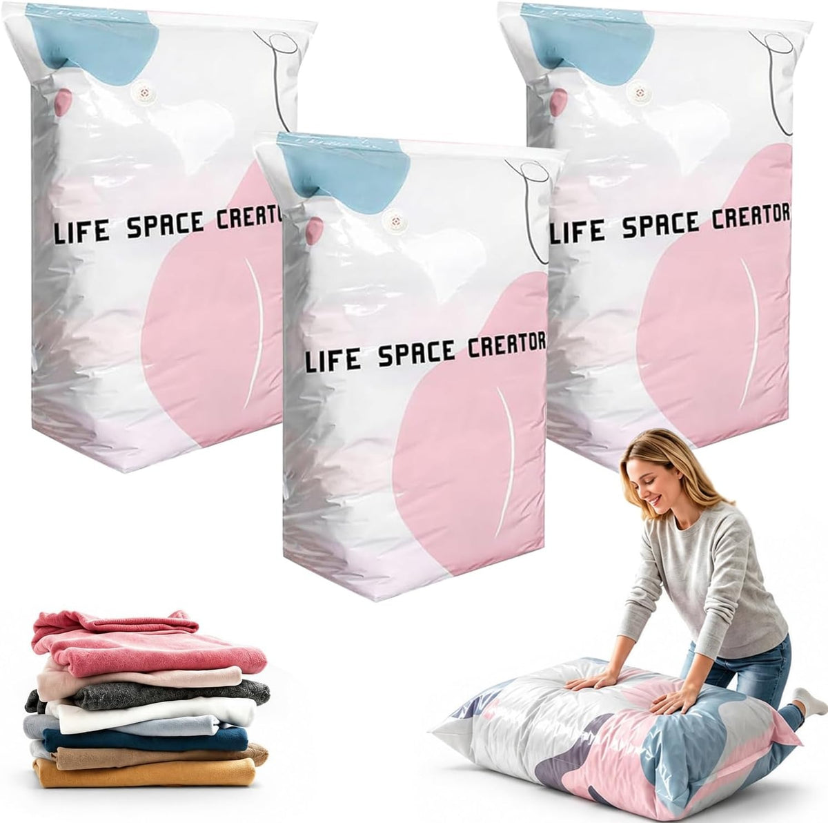 2026 New No Pump Large Vacuum Storage Compression Bags,Thick and Airtight Reusable Organizer Suitable for Clothes