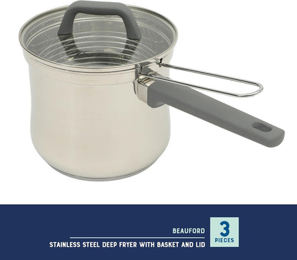 🍟 Personal Mini Deep Fryer Set – 3.65-Quart Stainless Steel Deep Fryer Pot with Basket & Glass Lid – Induction, Oven & Dishwasher Safe