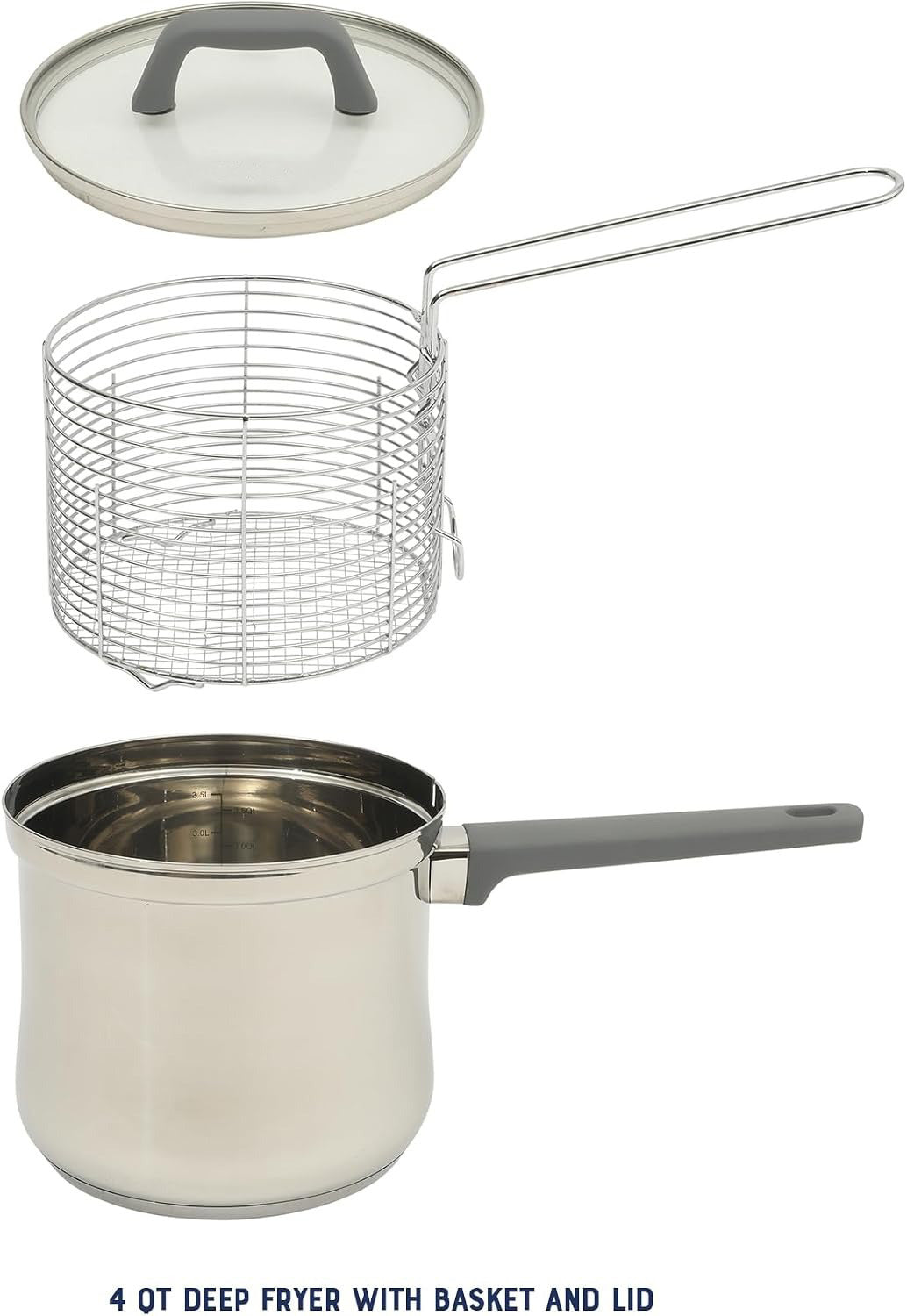 🍟 Personal Mini Deep Fryer Set – 3.65-Quart Stainless Steel Deep Fryer Pot with Basket & Glass Lid – Induction, Oven & Dishwasher Safe