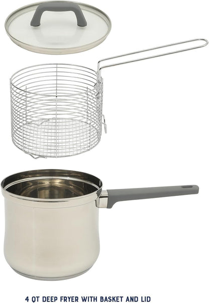 🍟 Personal Mini Deep Fryer Set – 3.65-Quart Stainless Steel Deep Fryer Pot with Basket & Glass Lid – Induction, Oven & Dishwasher Safe