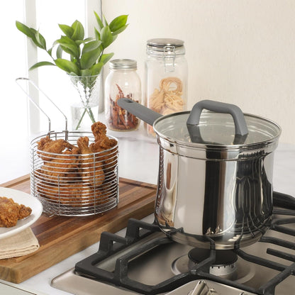 🍟 Personal Mini Deep Fryer Set – 3.65-Quart Stainless Steel Deep Fryer Pot with Basket & Glass Lid – Induction, Oven & Dishwasher Safe