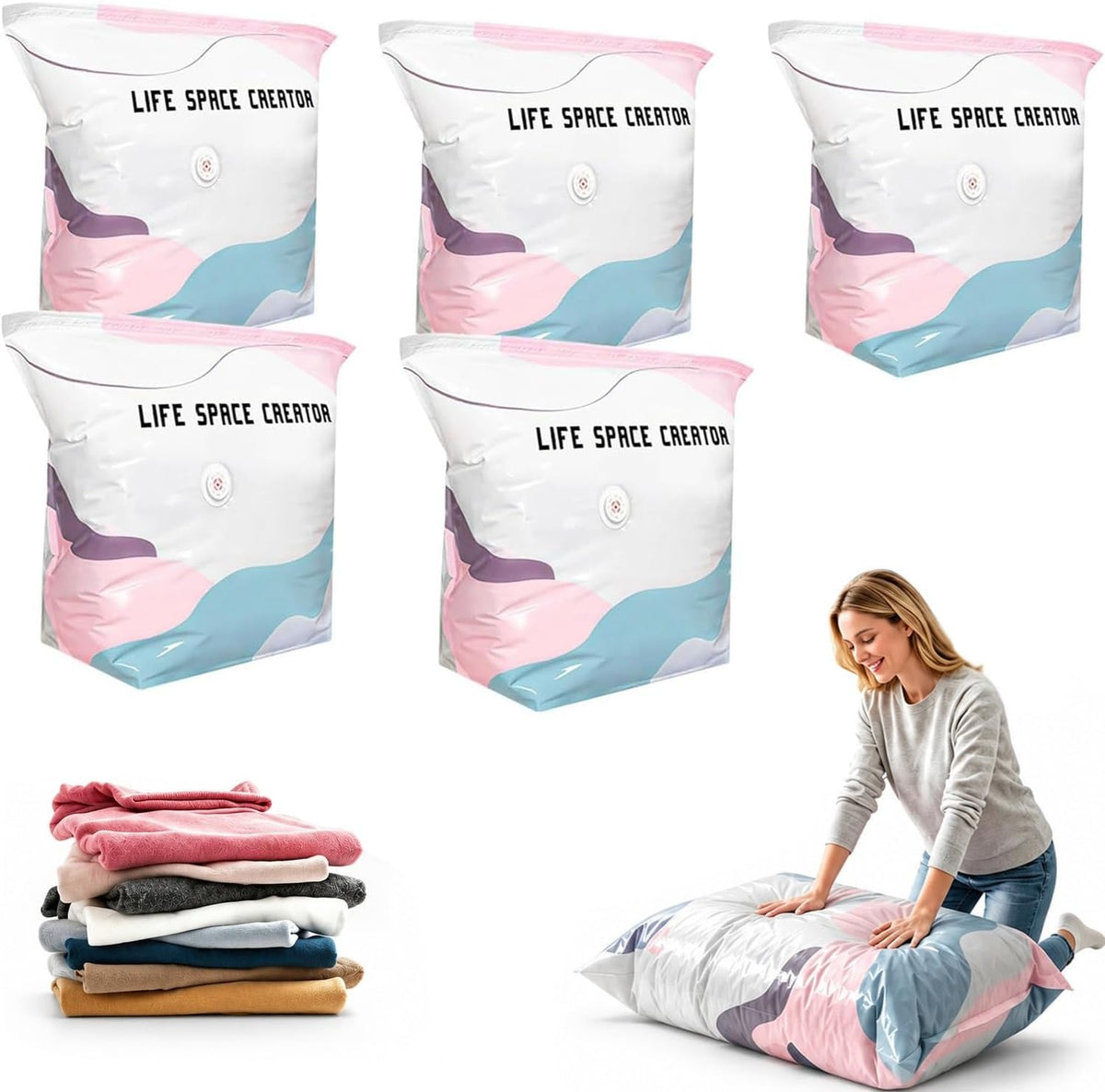 2026 New No Pump Large Vacuum Storage Compression Bags,Thick and Airtight Reusable Organizer Suitable for Clothes