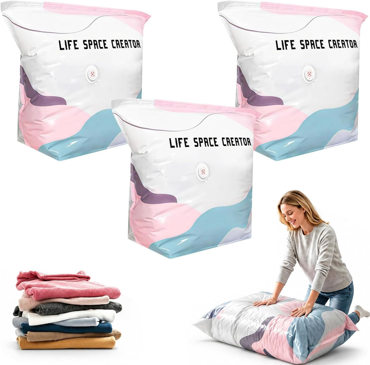 2026 New No Pump Large Vacuum Storage Compression Bags,Thick and Airtight Reusable Organizer Suitable for Clothes