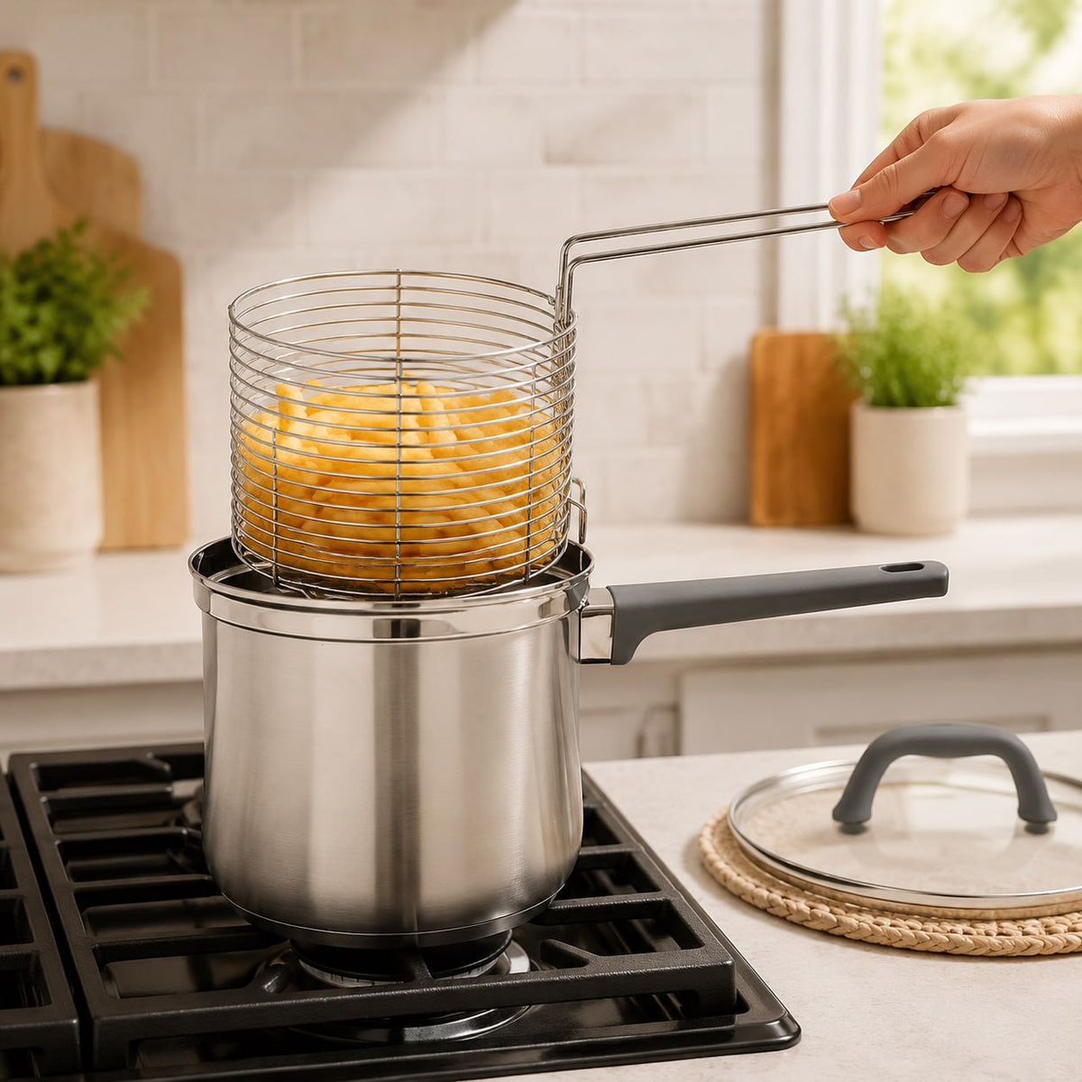 🍟 Personal Mini Deep Fryer Set – 3.65-Quart Stainless Steel Deep Fryer Pot with Basket & Glass Lid – Induction, Oven & Dishwasher Safe
